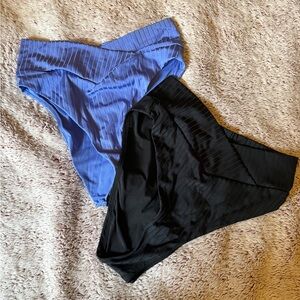 aerie Ribbed High-Waist Bikini Bottoms - Periwinkle & Black